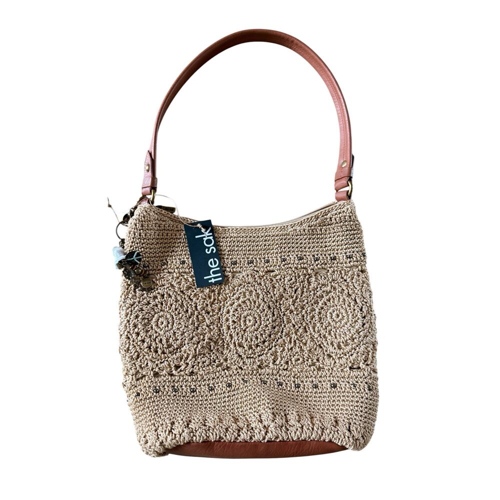 The Sak Sequoia Hand Crochet Hobo Bag Bamboo Medallion Shoulder Bag w/Charms NWT - Picture 2 of 10